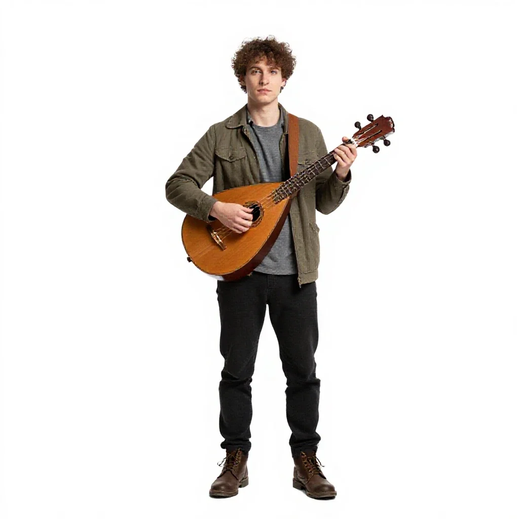 Bard with a travelling lute isolated on a white background