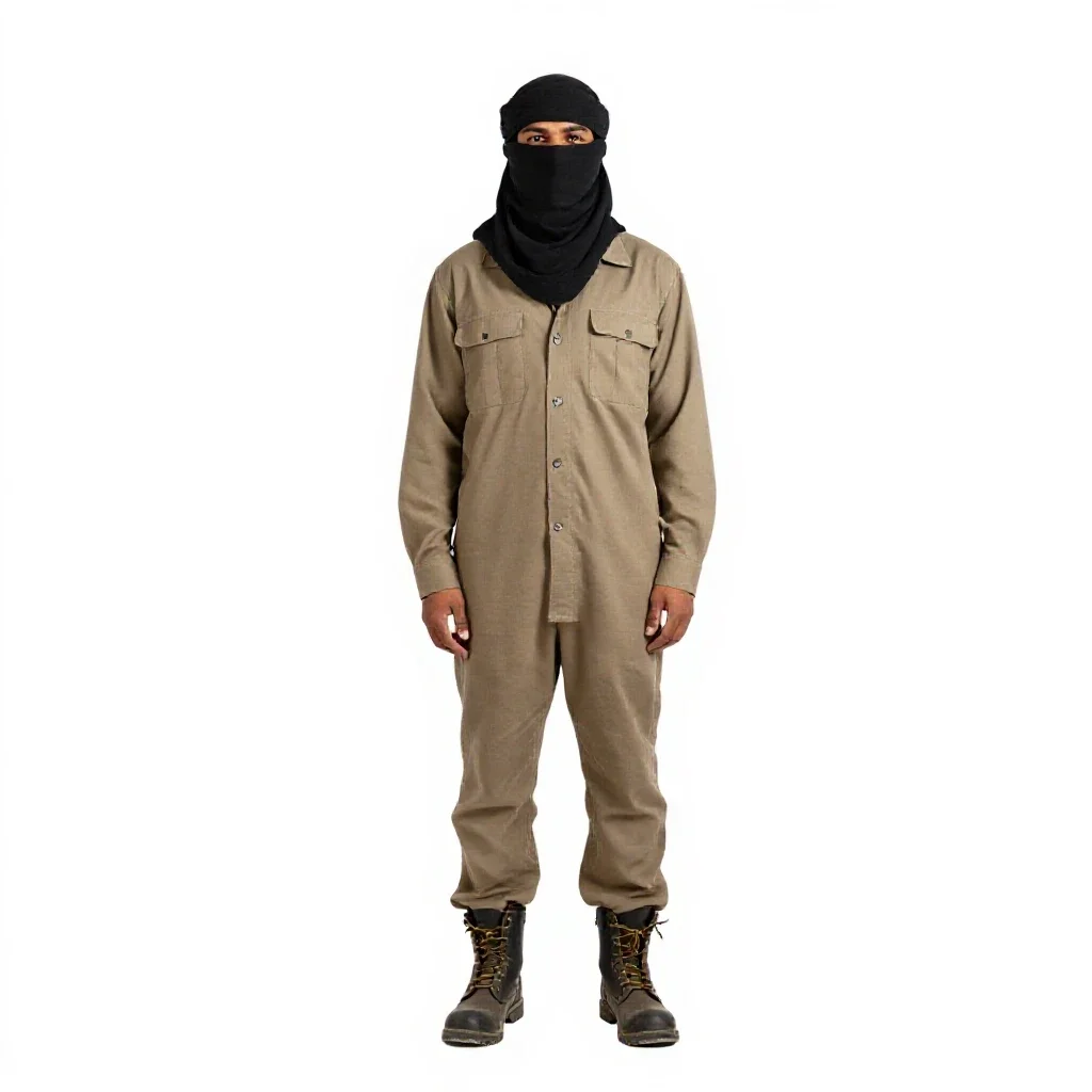 Desert nomad with a veiled face isolated on a white background