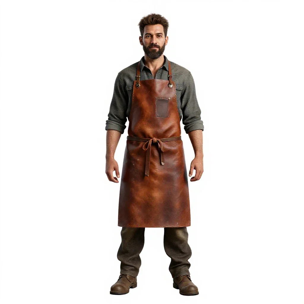 Dwarven blacksmith in a leather apron isolated on a white background