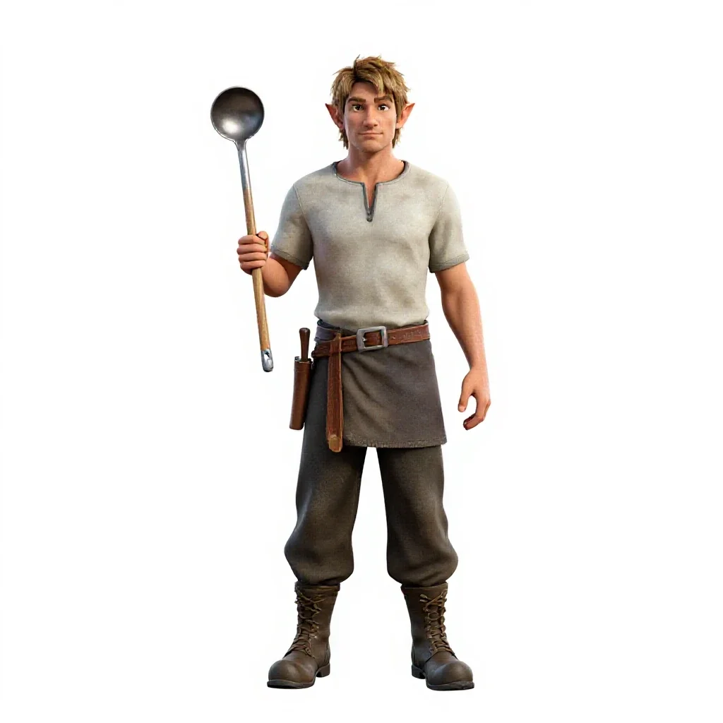Halfling cook with a ladle isolated on a white background