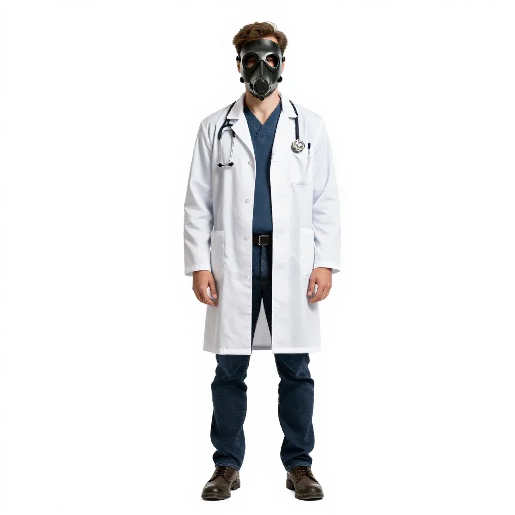 Plague doctor with a beaked mask isolated on a white background