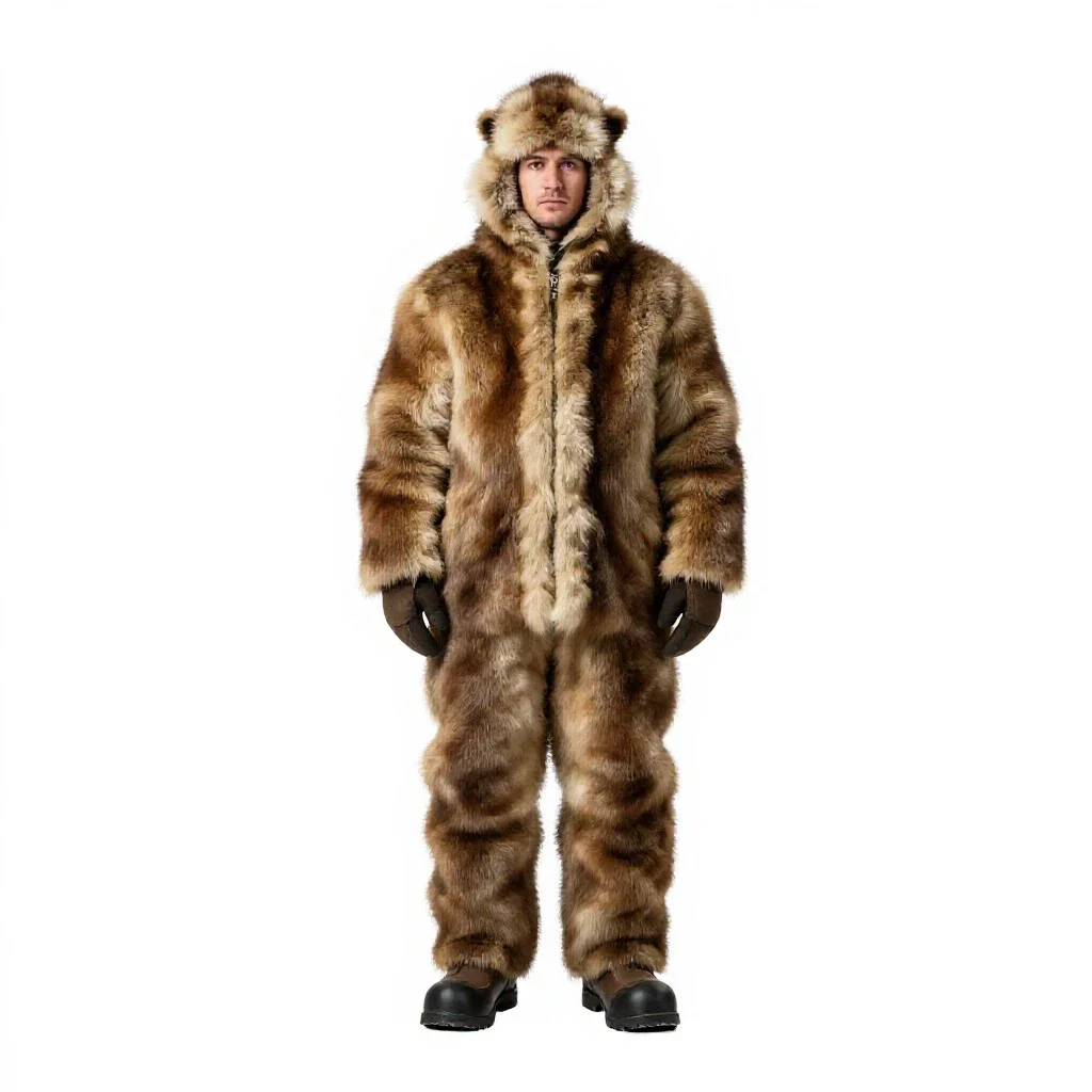 Snow-country hunter in furs isolated on a white background