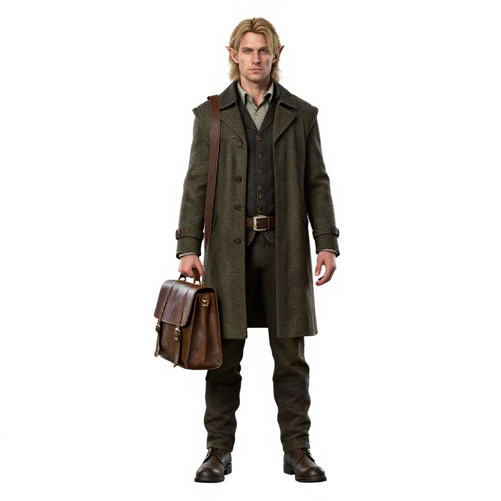 Tiefling scholar with a satchel isolated on a white background