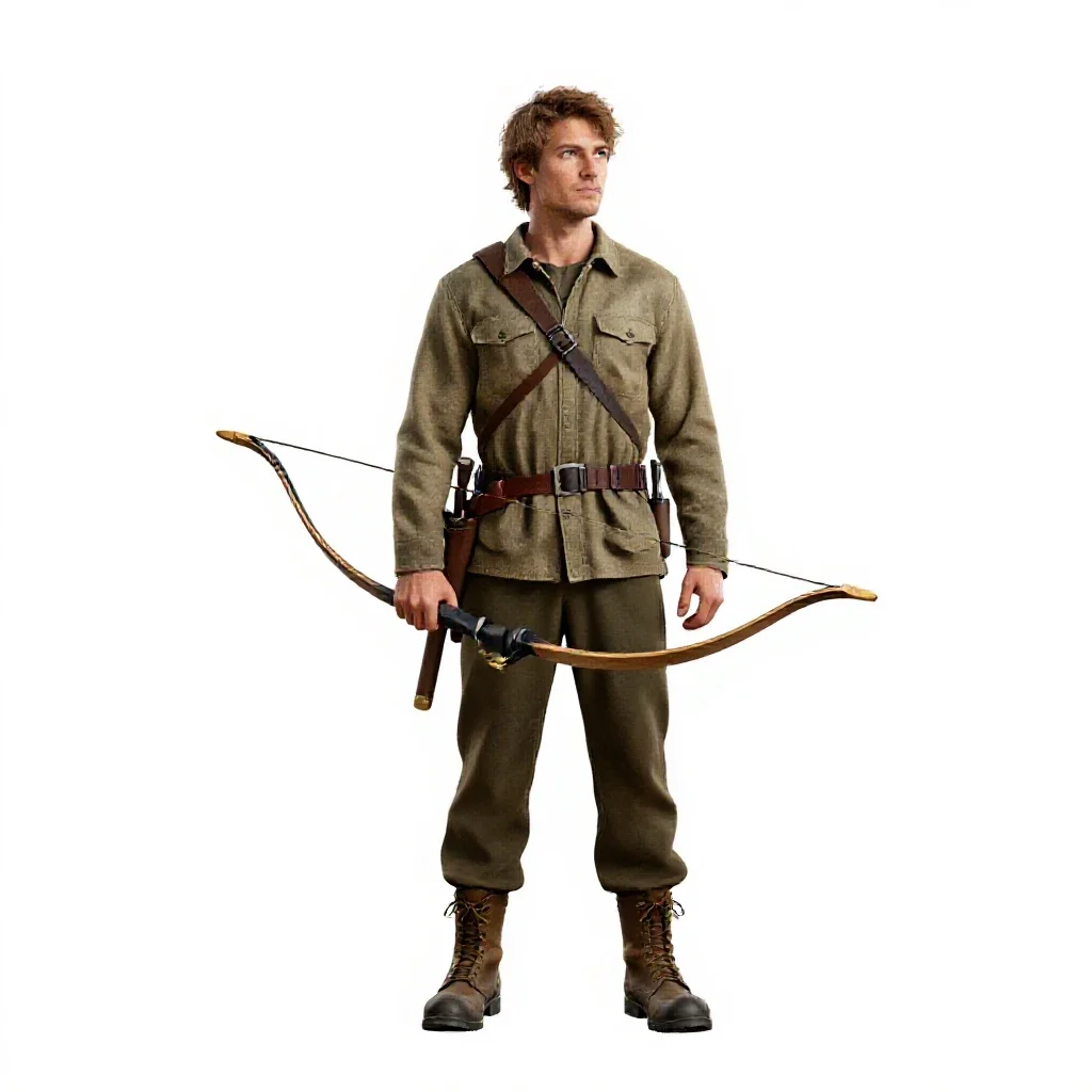 Wandering forest ranger with a longbow isolated on a white background