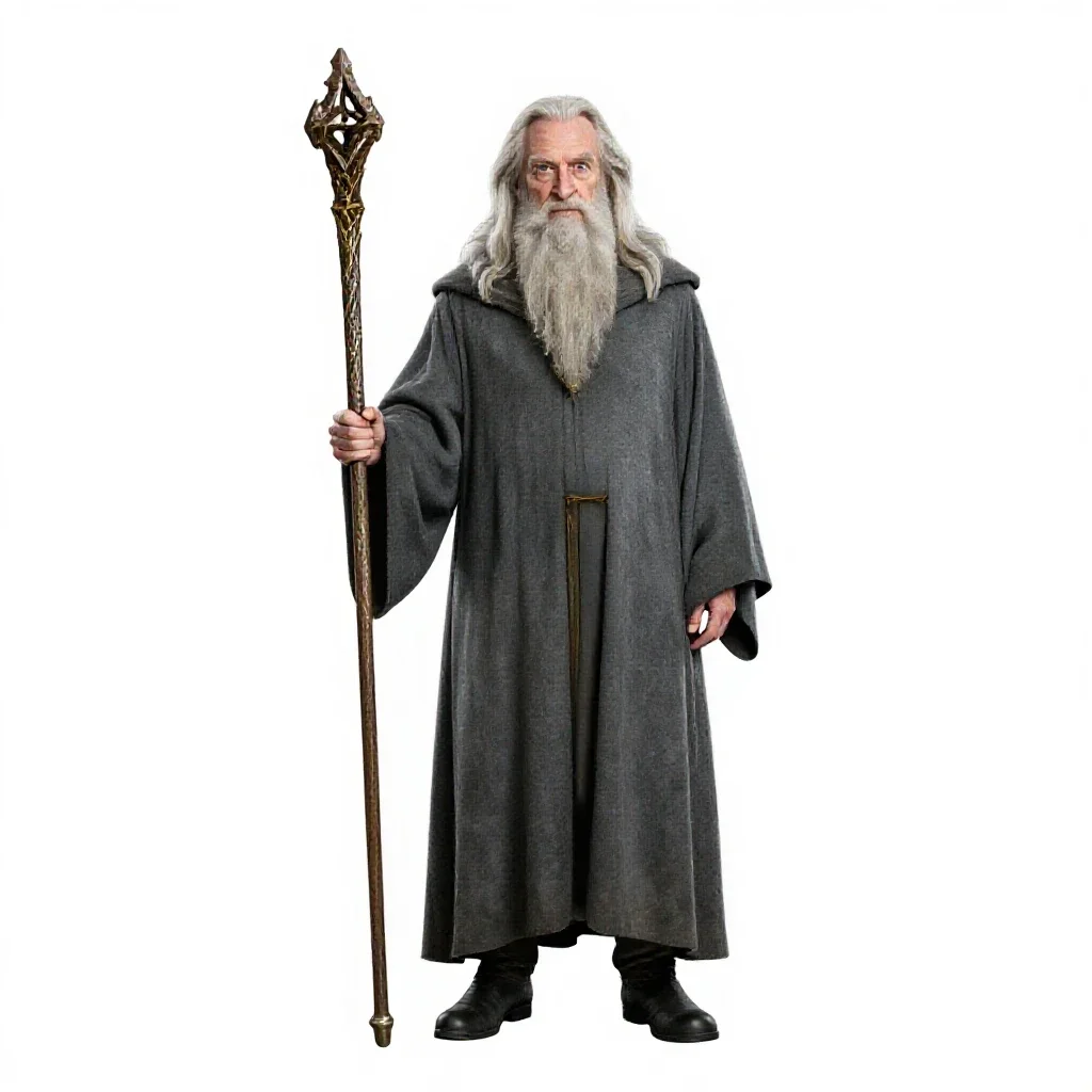 Elder wizard with a rune staff isolated on a white background