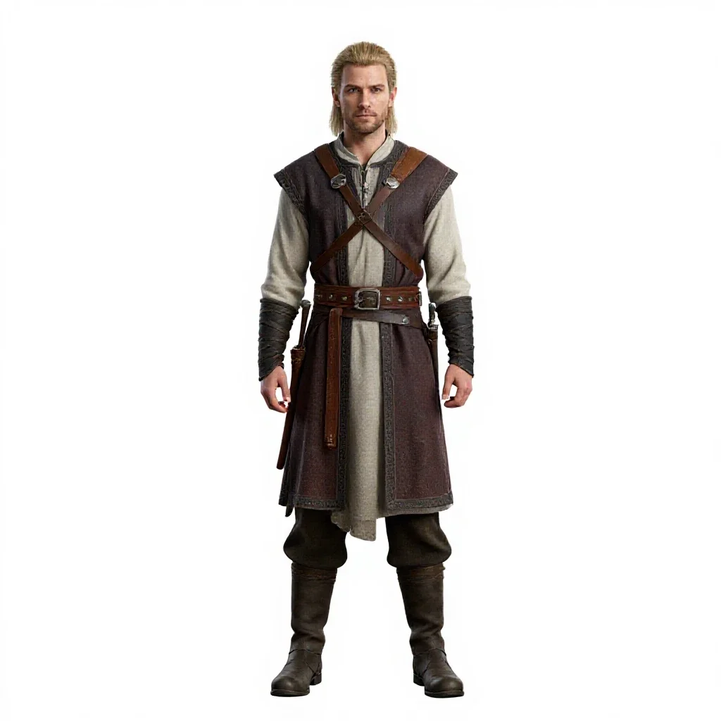 Elven archer in layered silks isolated on a white background