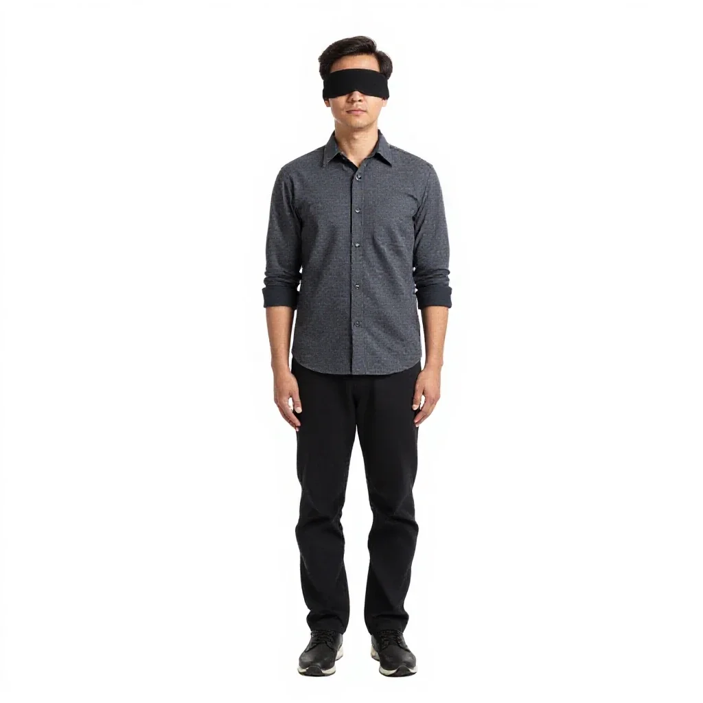 Oracle with blindfolded eyes isolated on a white background