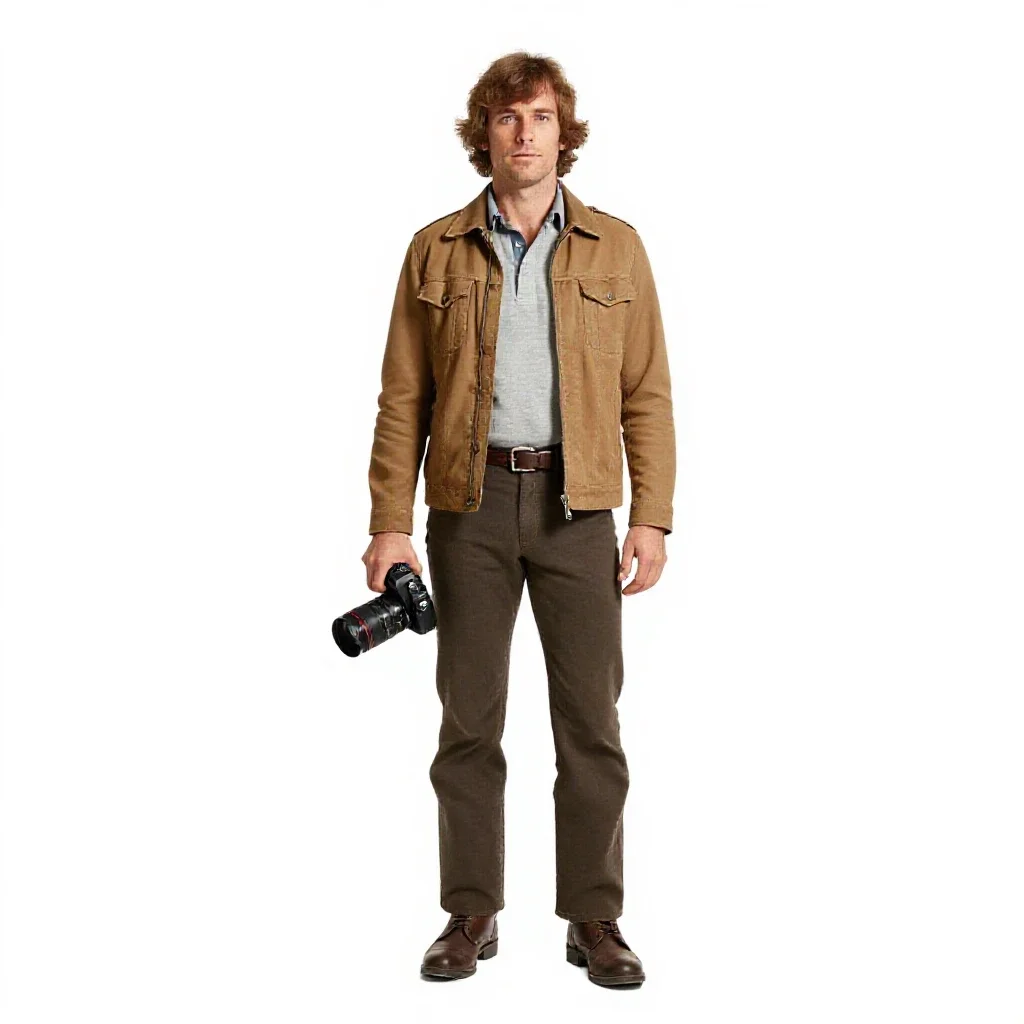 1970s festival photographer isolated on a white background