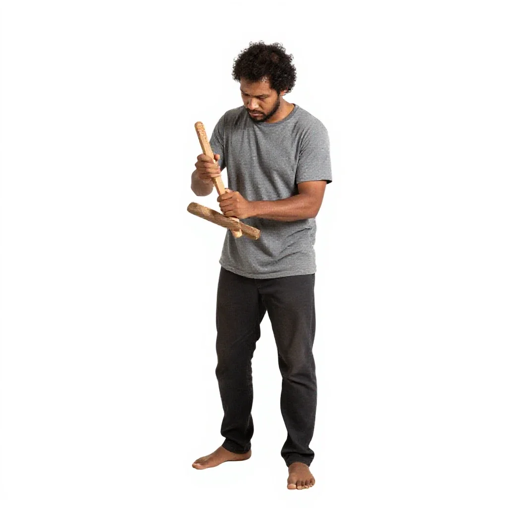 Maori carver at work isolated on a white background