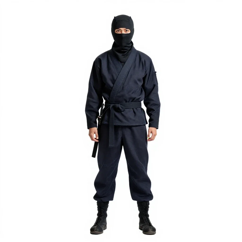 Ninja in dark cloth isolated on a white background