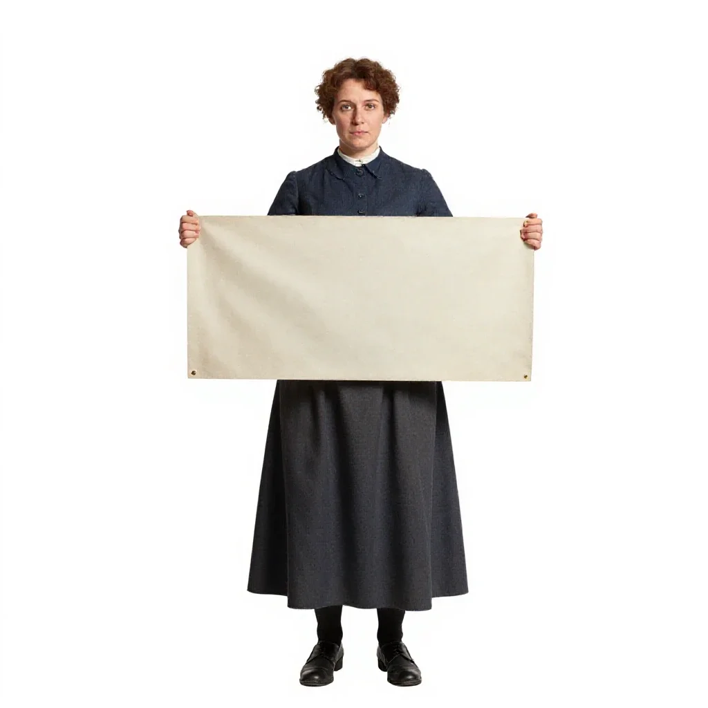 Suffragette with a banner isolated on a white background