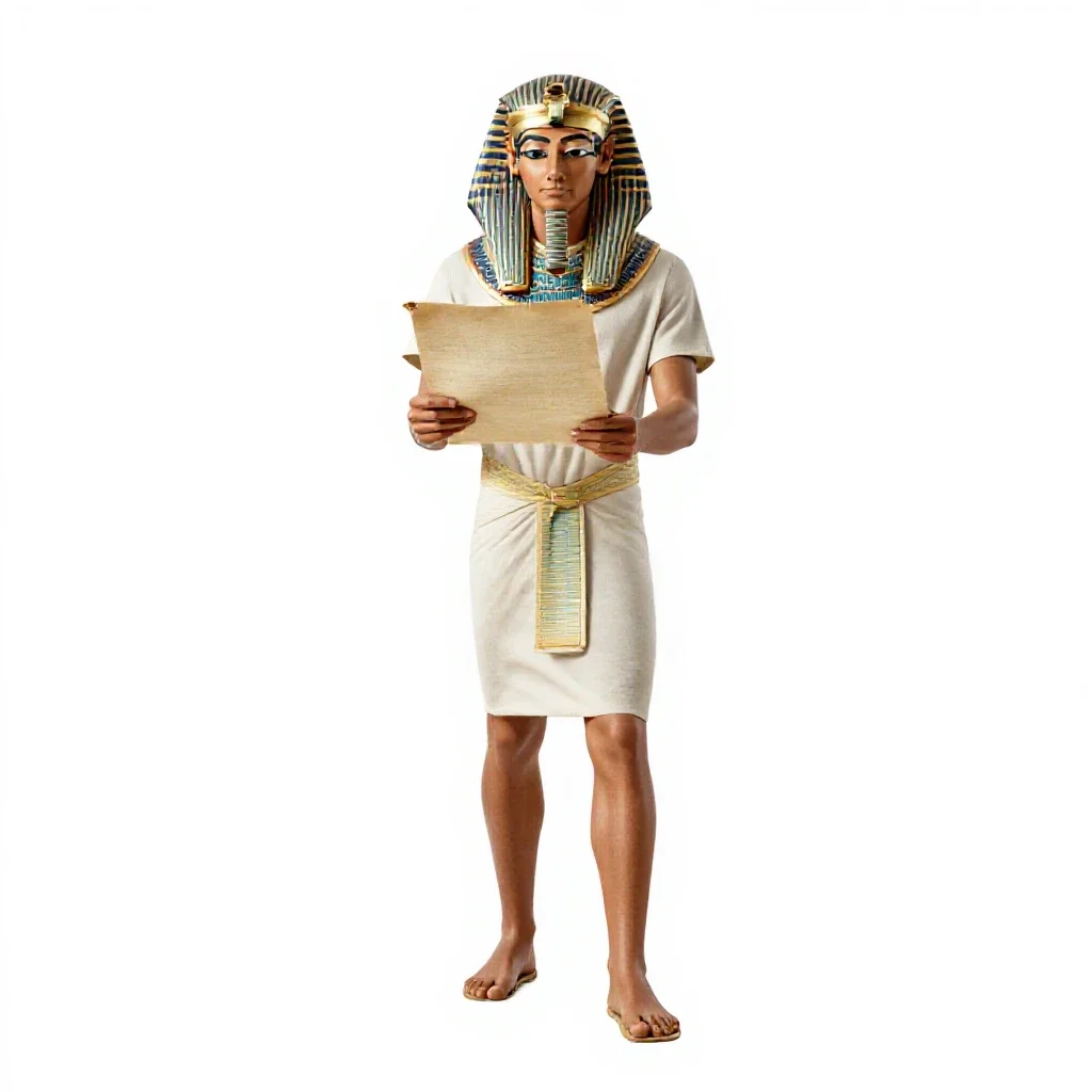 Egyptian scribe with a papyrus isolated on a white background