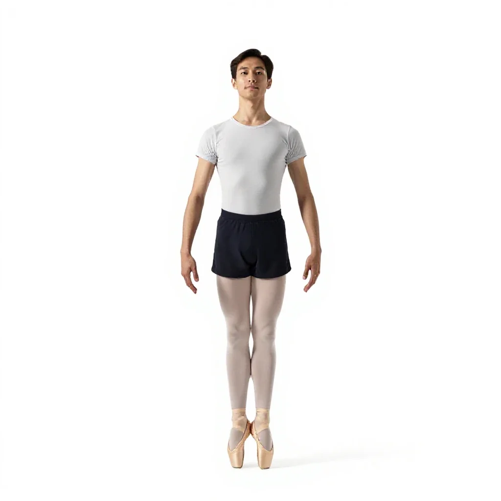 Ballet dancer in fourth position isolated on a white background