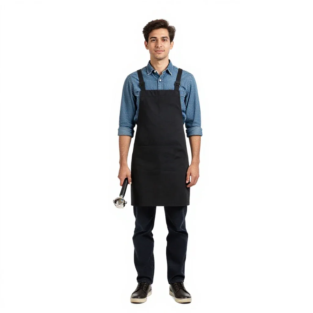 Barista with a portafilter isolated on a white background