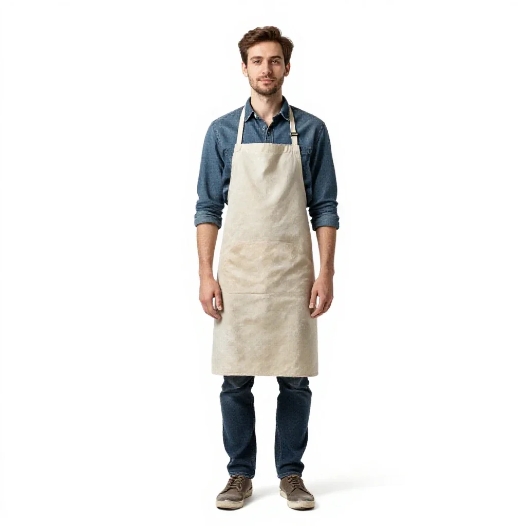 Ceramicist in a clay-dusted apron isolated on a white background