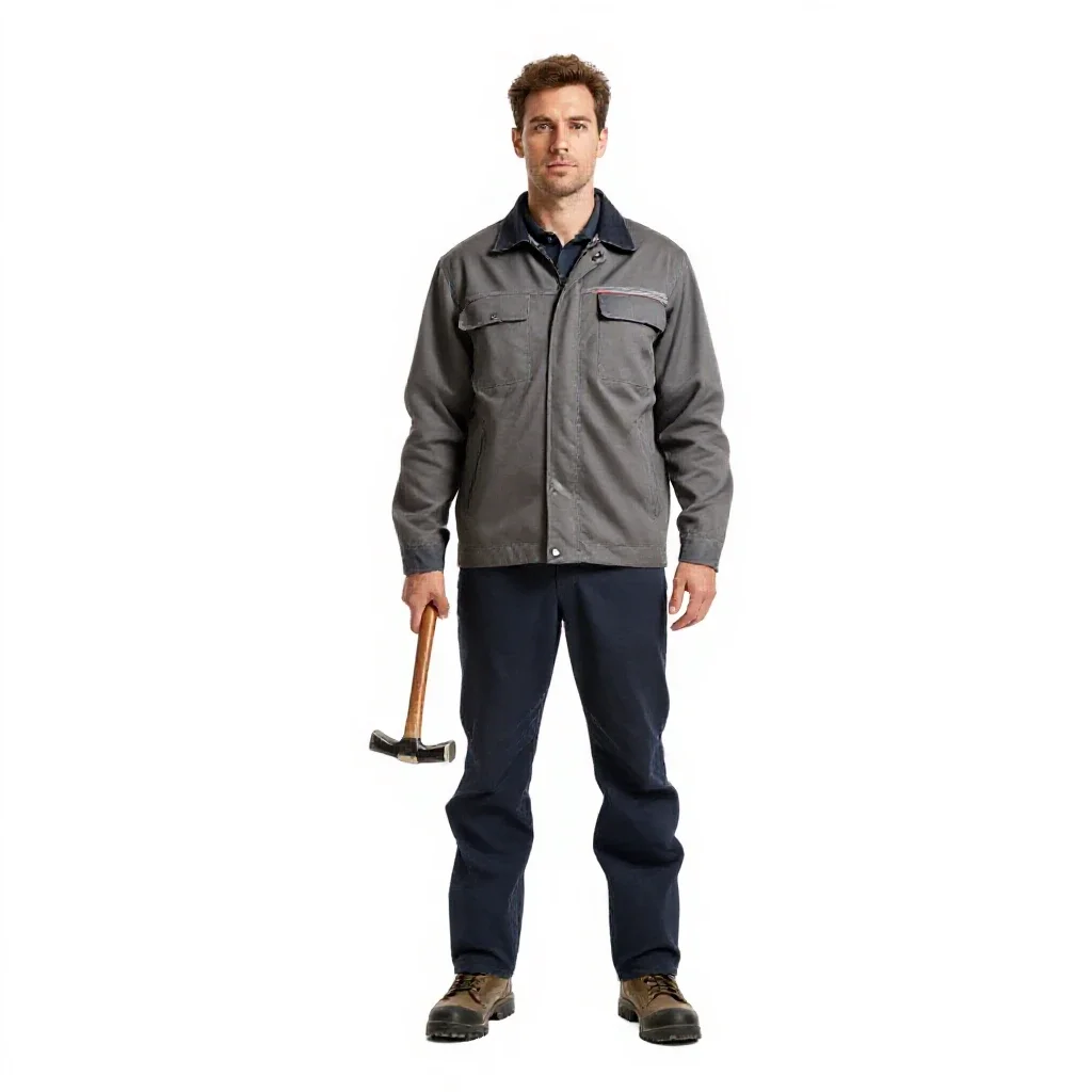Field geologist with a rock hammer isolated on a white background