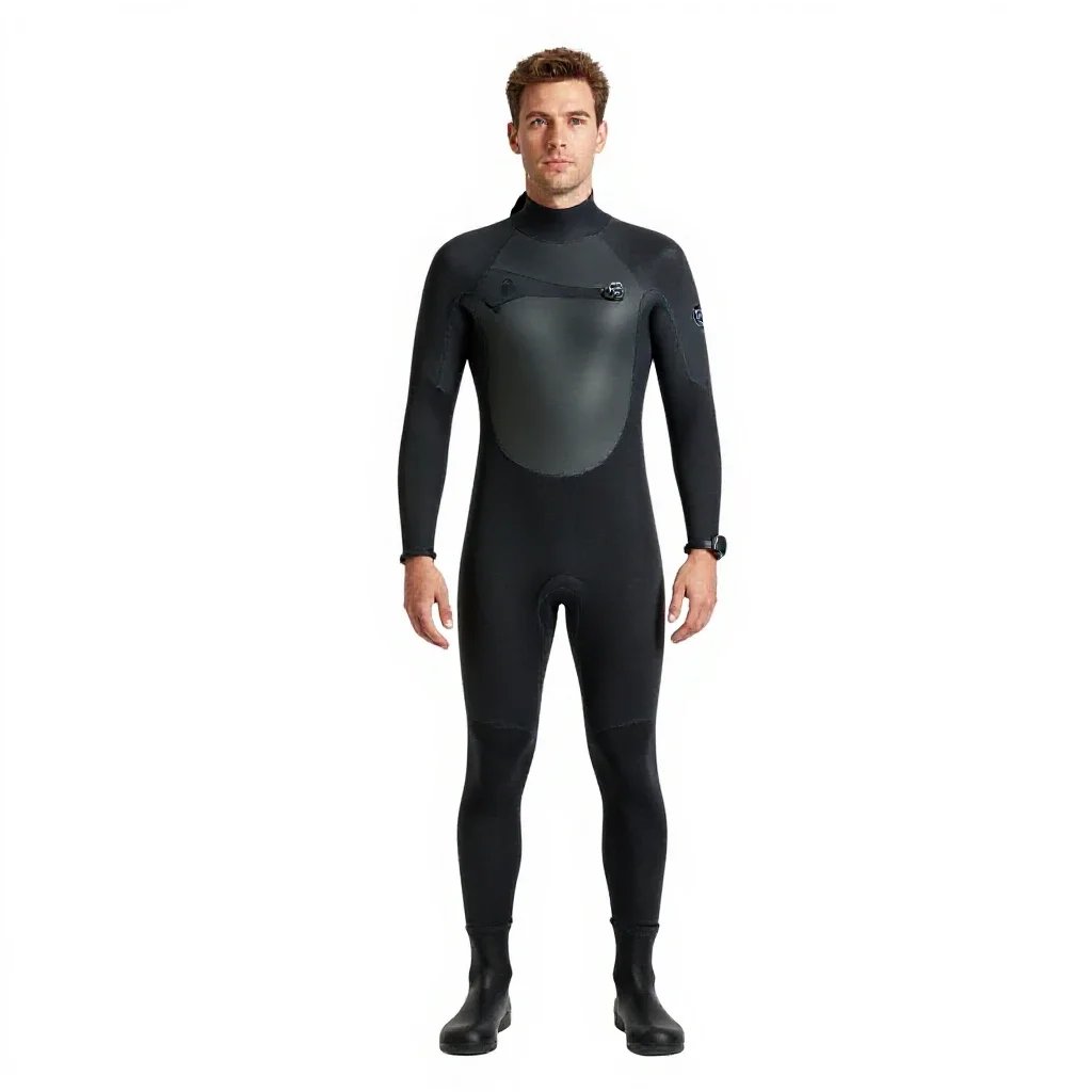 Marine biologist in a wetsuit isolated on a white background