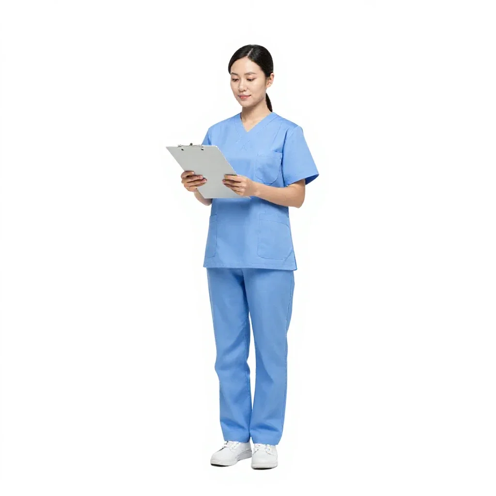 Nurse checking a chart isolated on a white background
