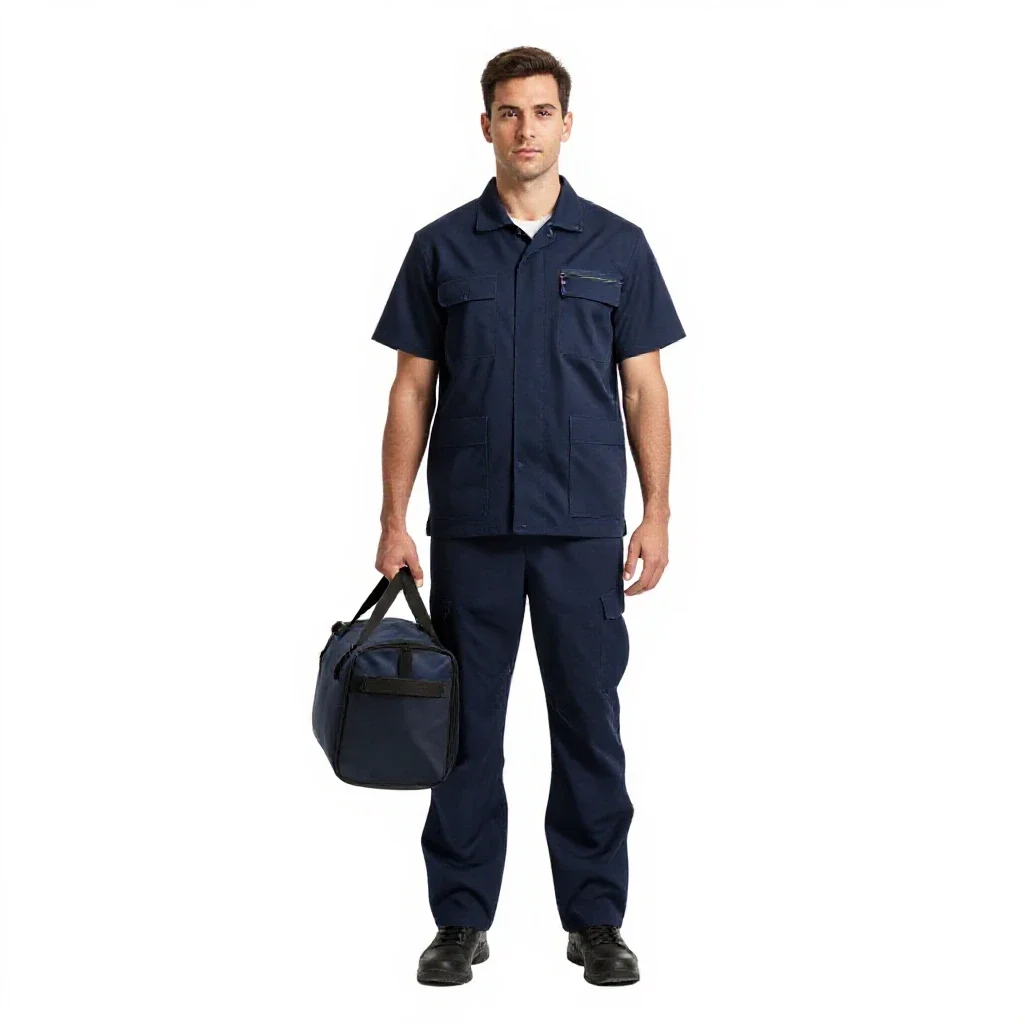 Paramedic with a response bag isolated on a white background