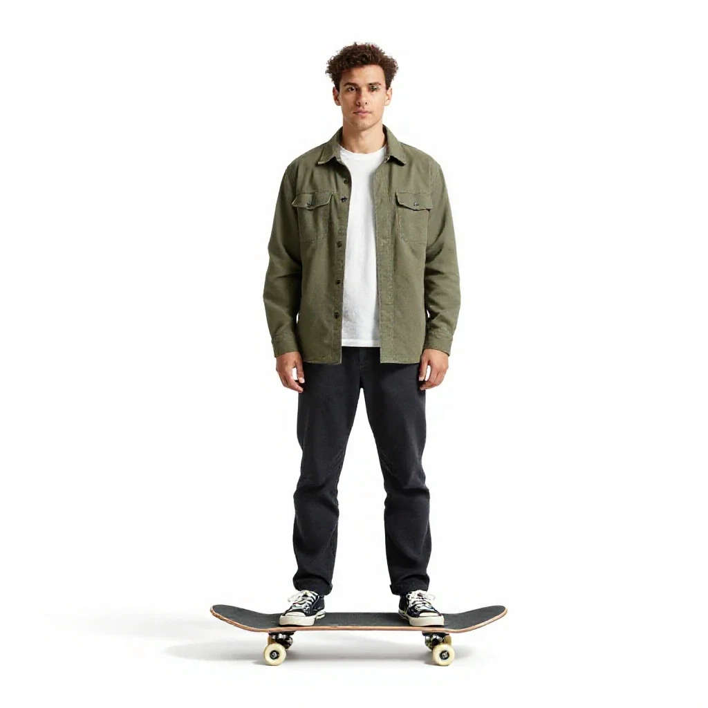 Skateboarder with a board underarm isolated on a white background