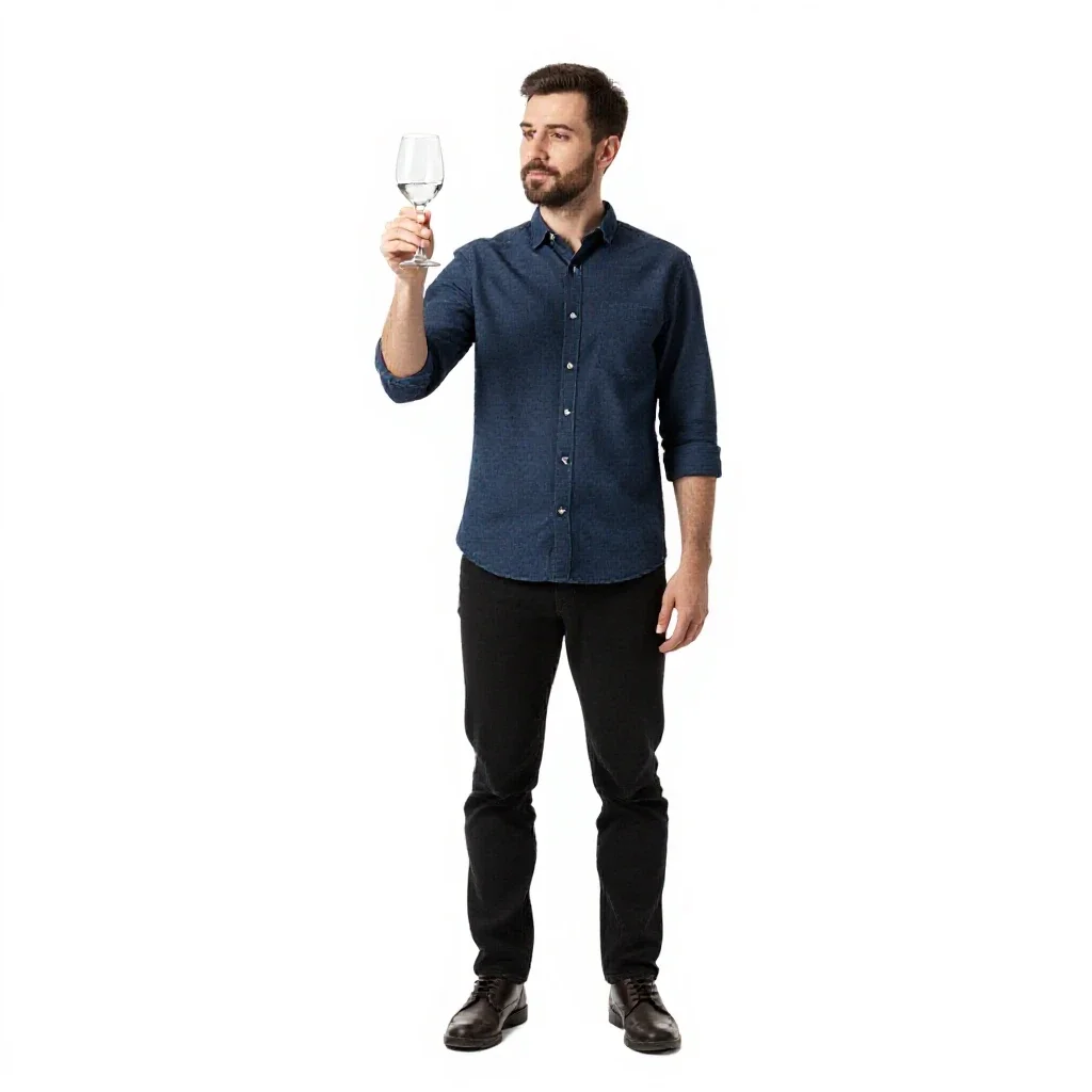 Sommelier examining a glass isolated on a white background