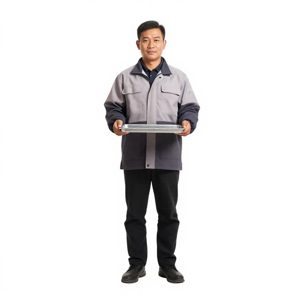 Street food vendor with a tray isolated on a white background
