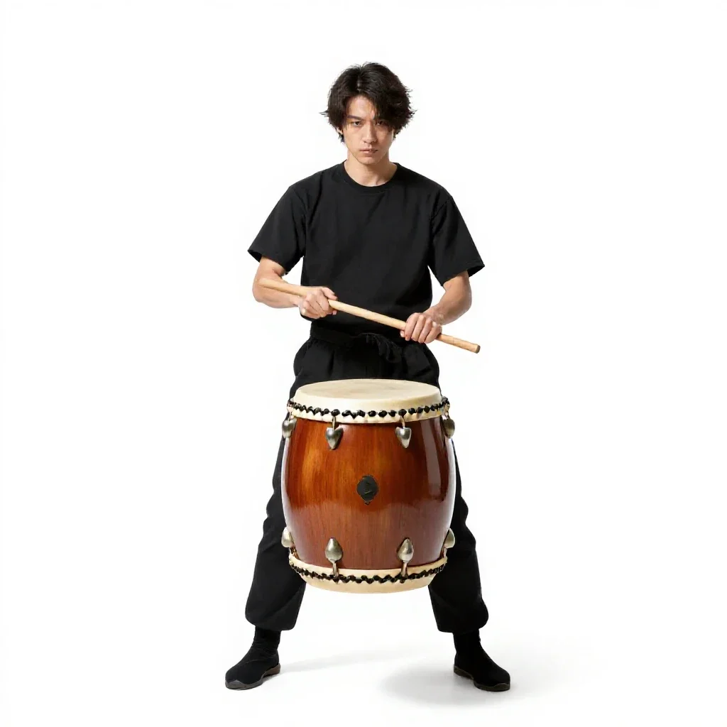 Taiko drummer isolated on a white background