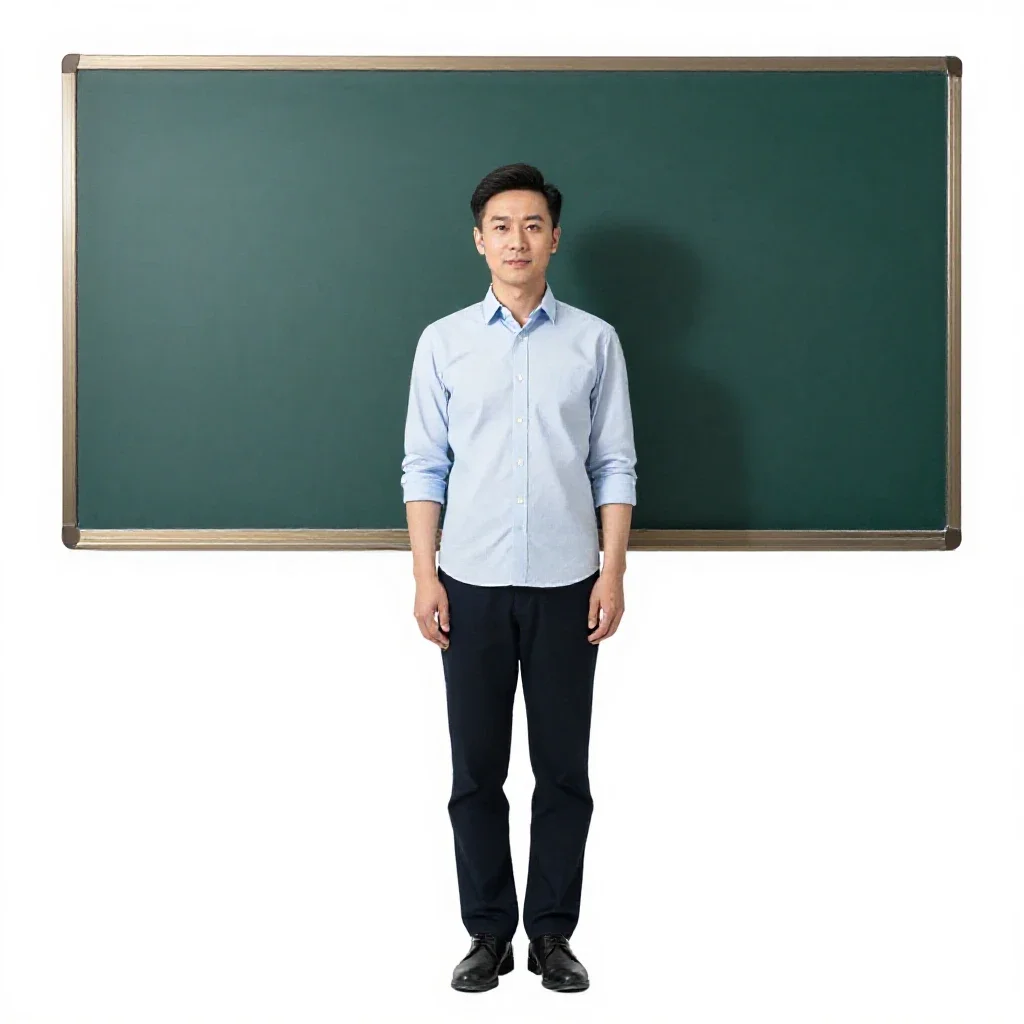 Teacher at a chalkboard isolated on a white background