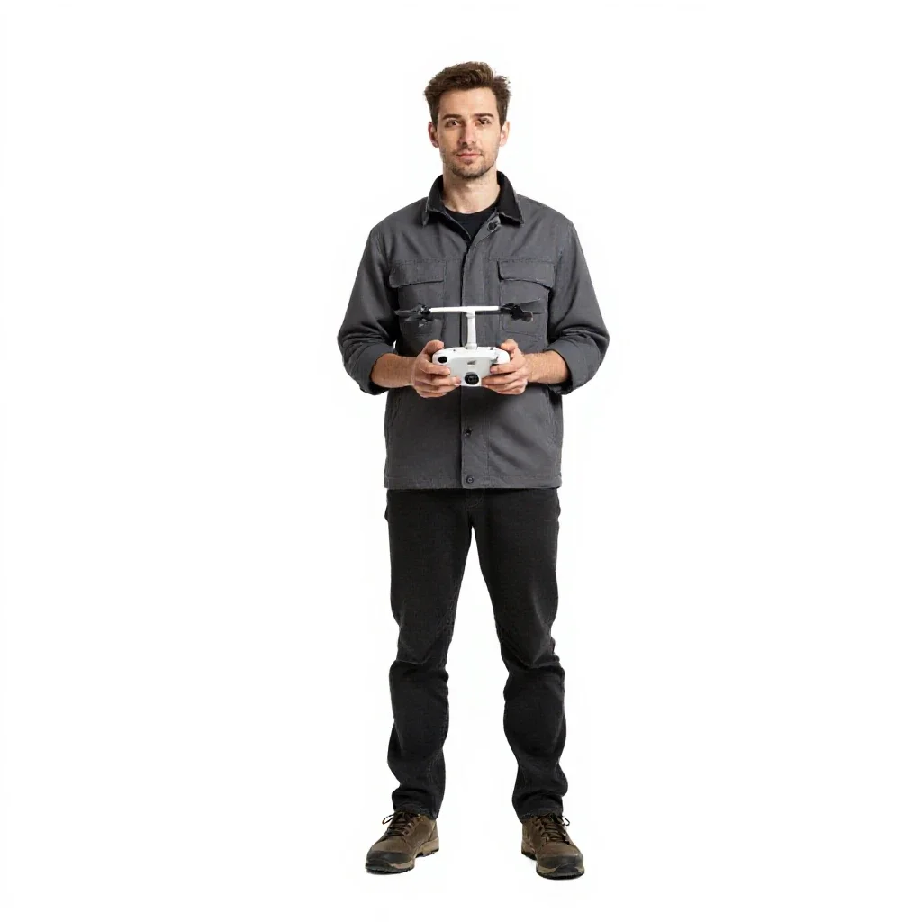 Drone wrangler with a control rig isolated on a white background