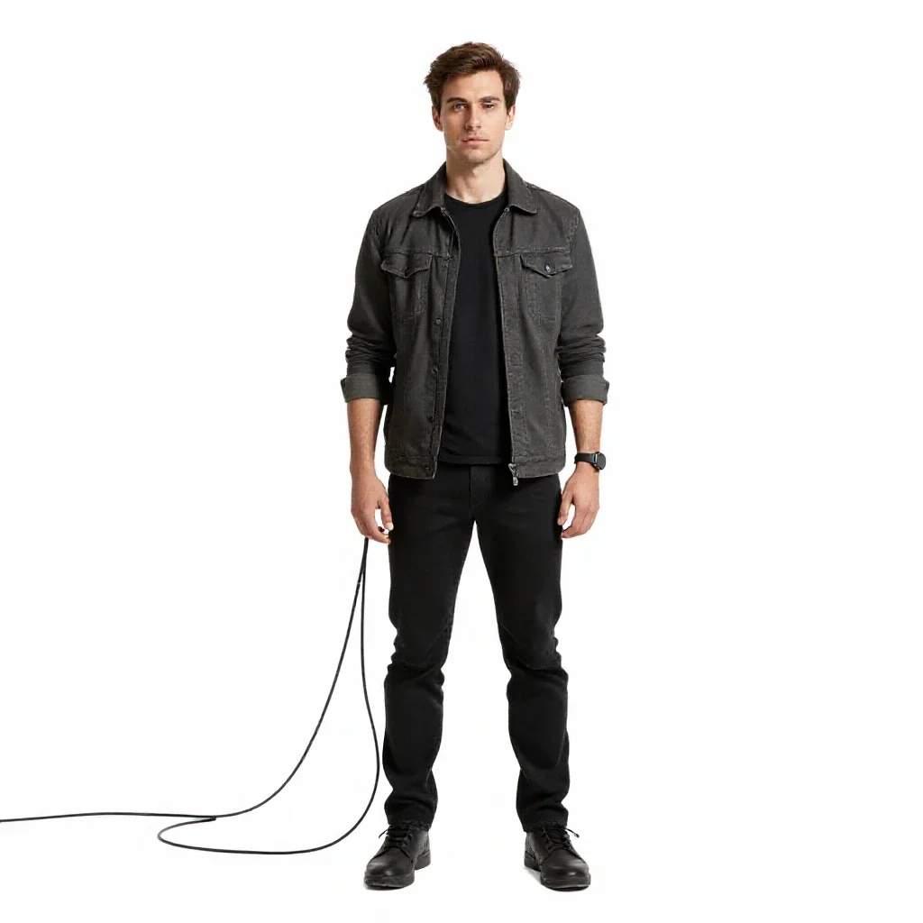 Netrunner with trailing cables isolated on a white background