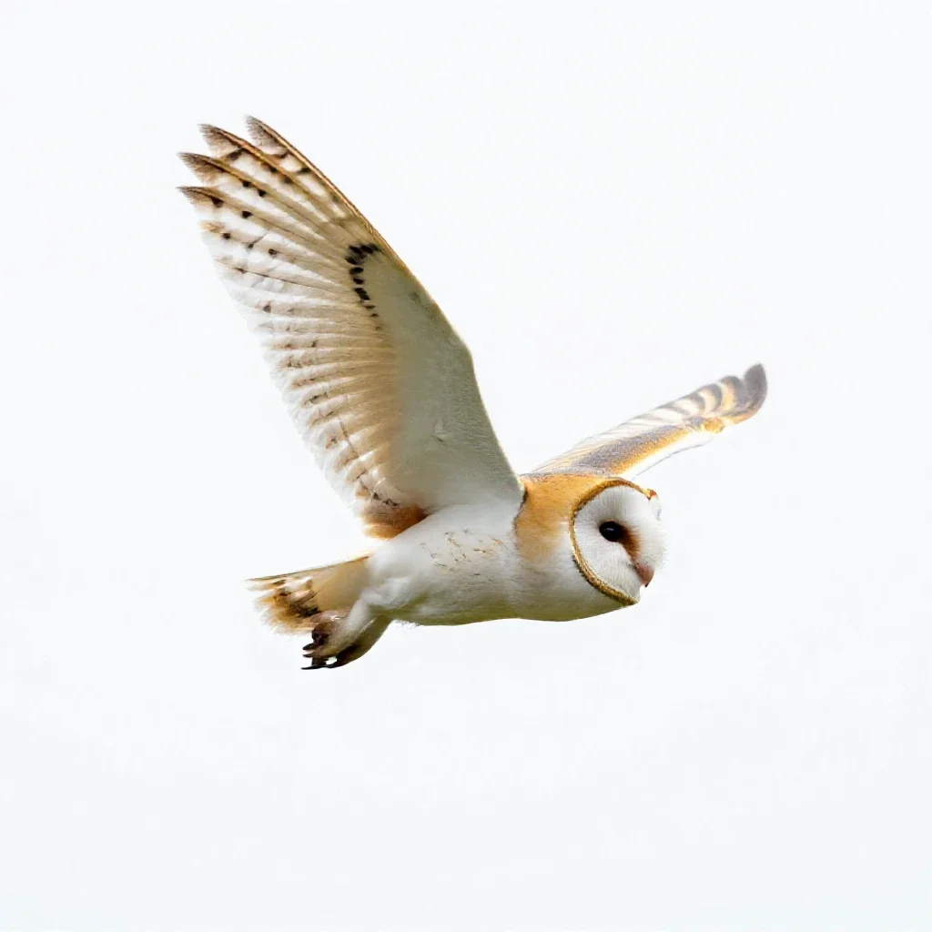 Barn owl in flight isolated on a white background