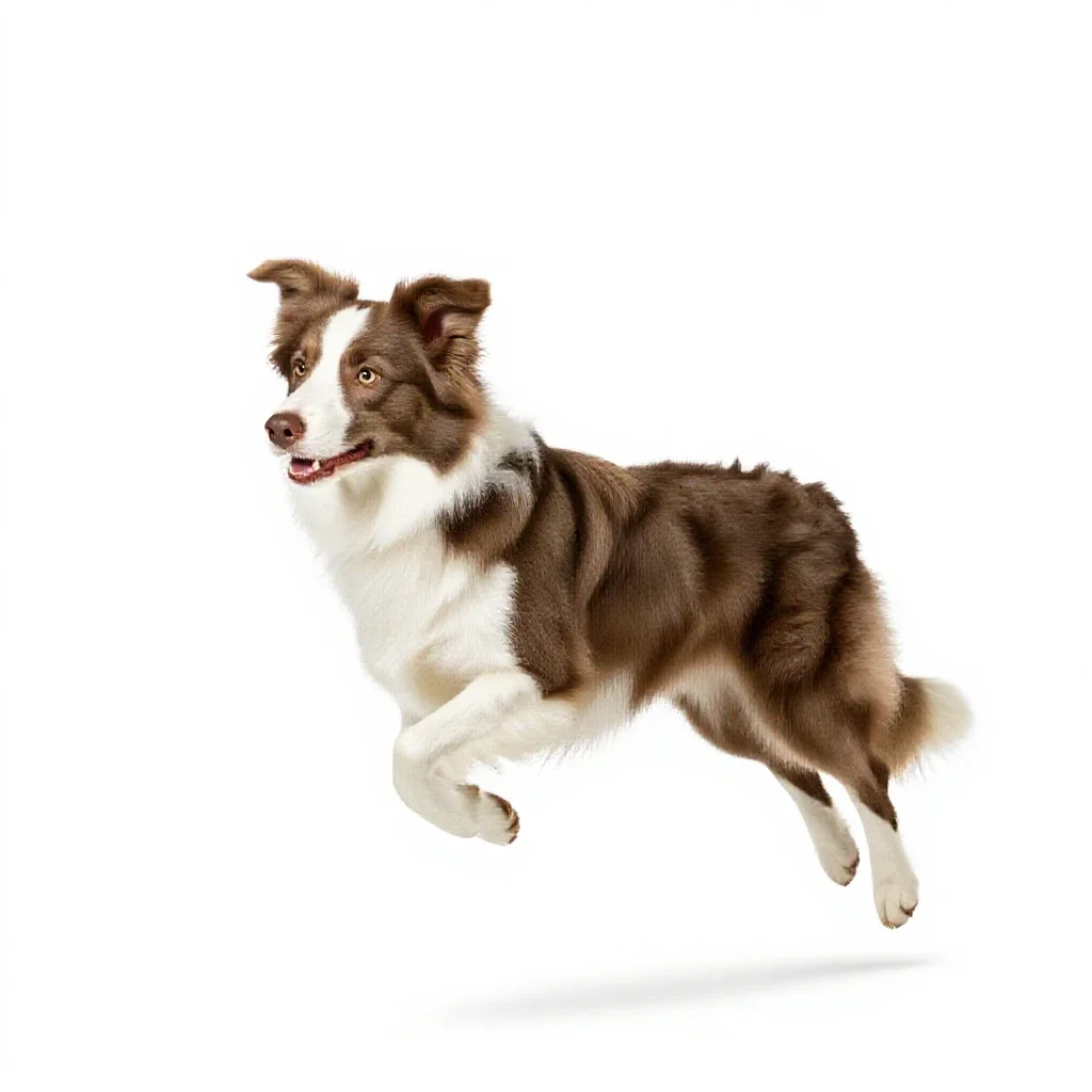 Border collie mid-leap isolated on a white background