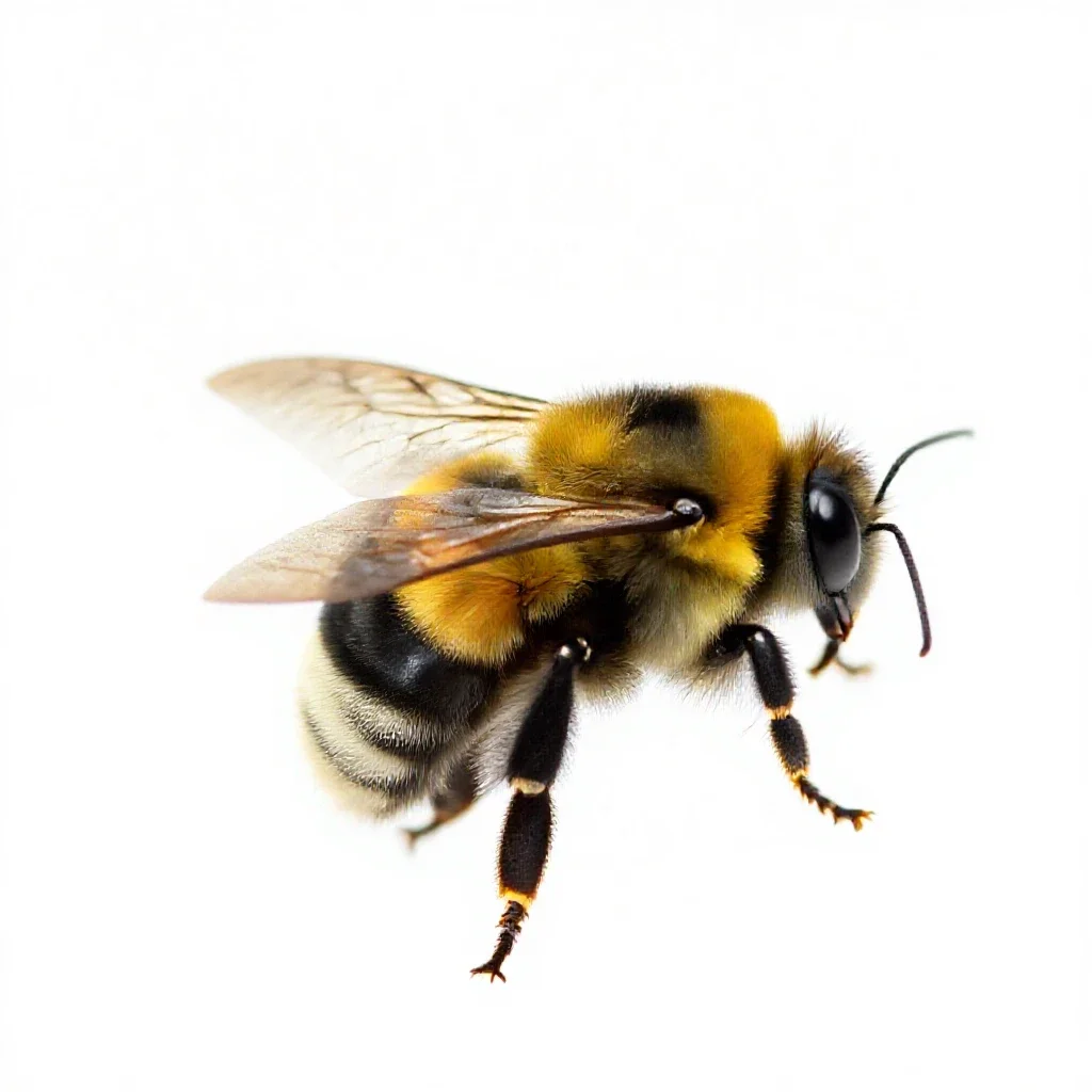 Bumblebee on approach isolated on a white background