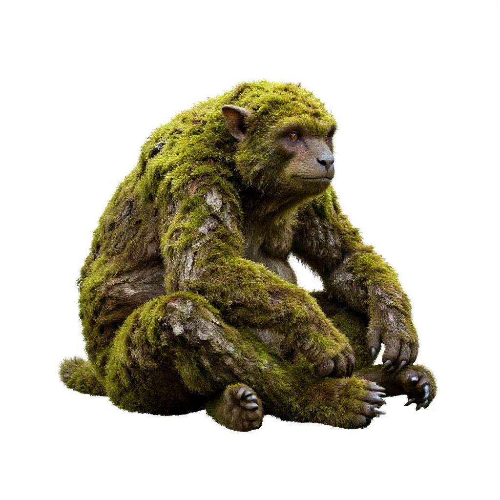 Forest spirit of moss and bark isolated on a white background