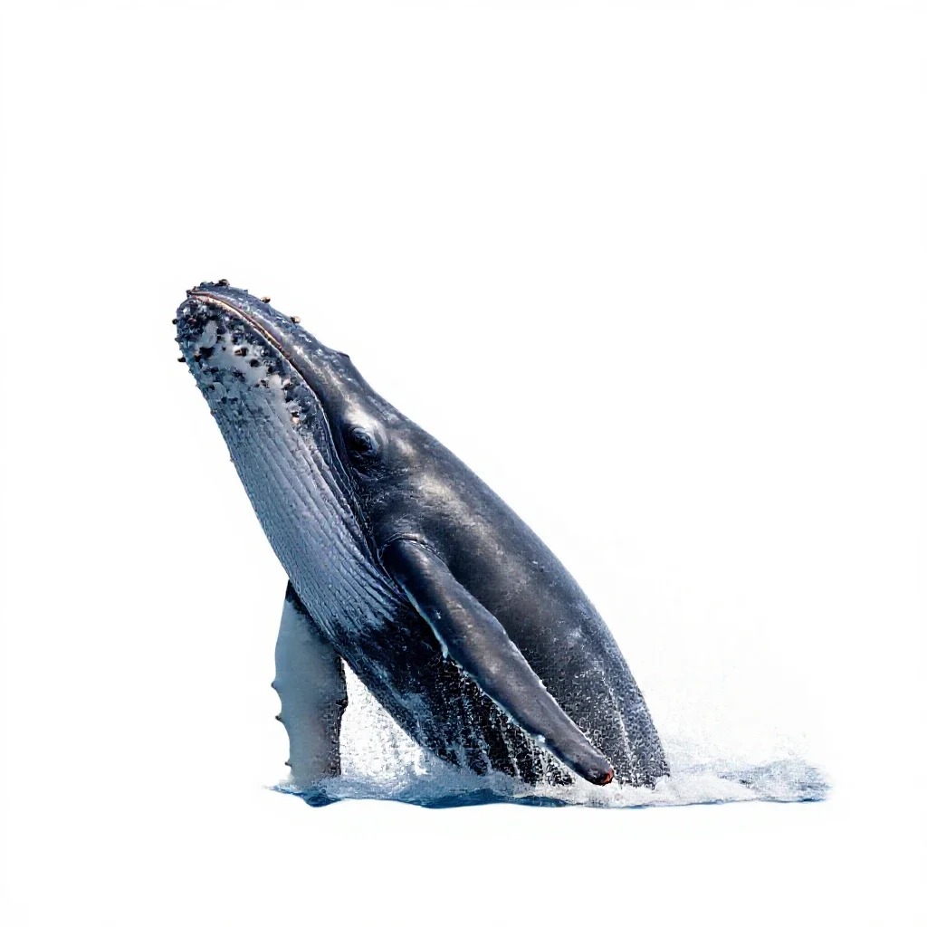Humpback whale breaching isolated on a white background