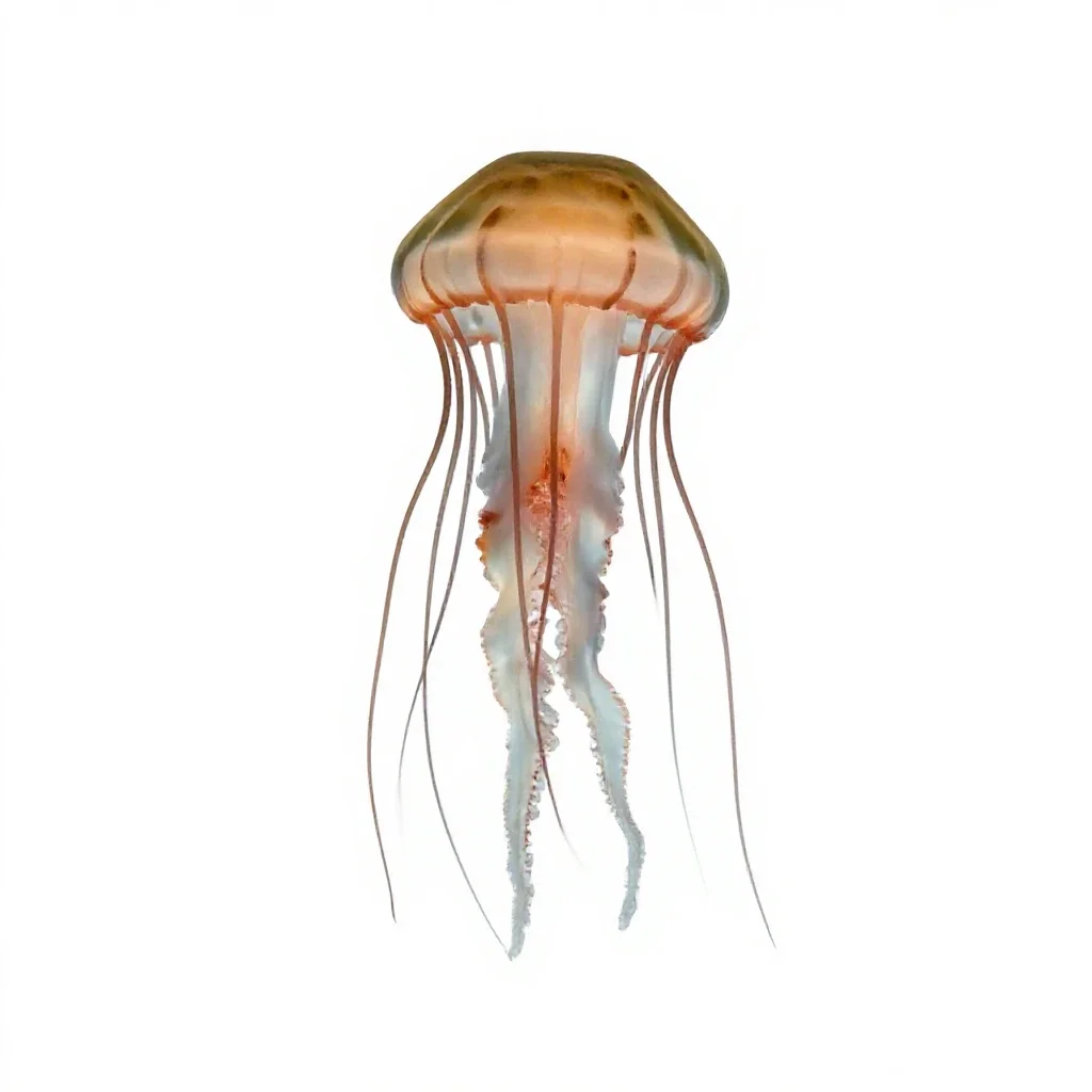 Jellyfish with long tendrils isolated on a white background