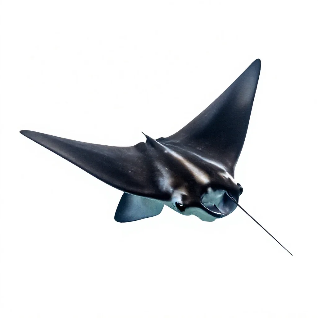 Manta ray gliding isolated on a white background