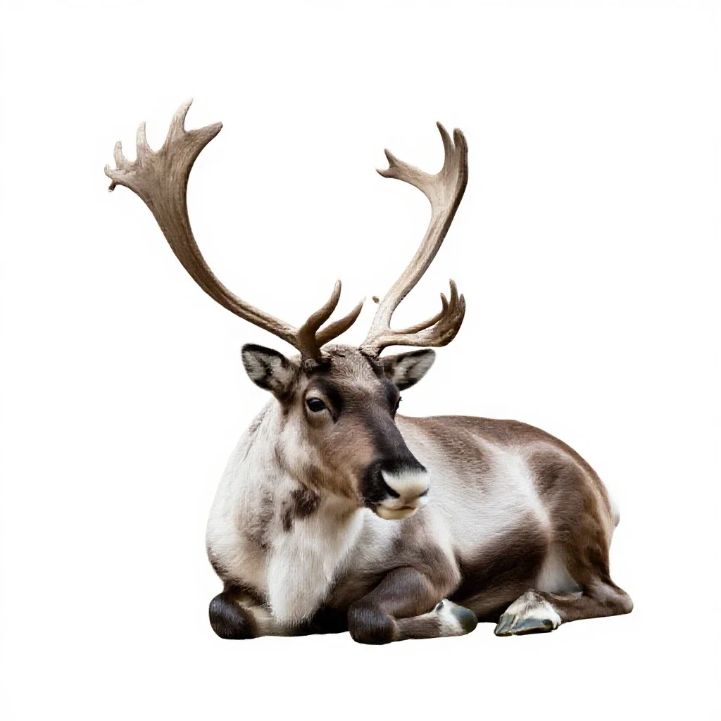 Reindeer with full antlers isolated on a white background