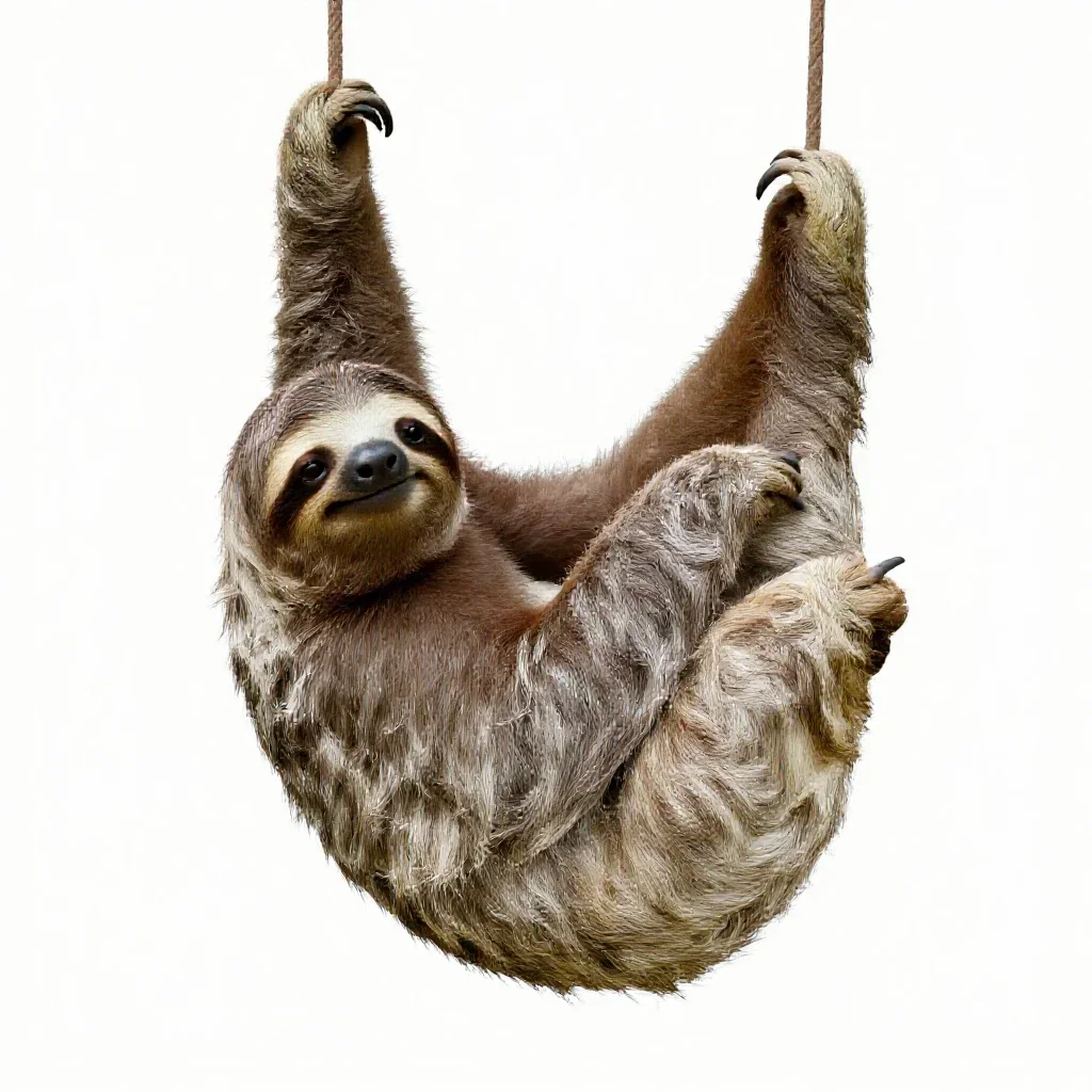 Sloth hanging isolated on a white background
