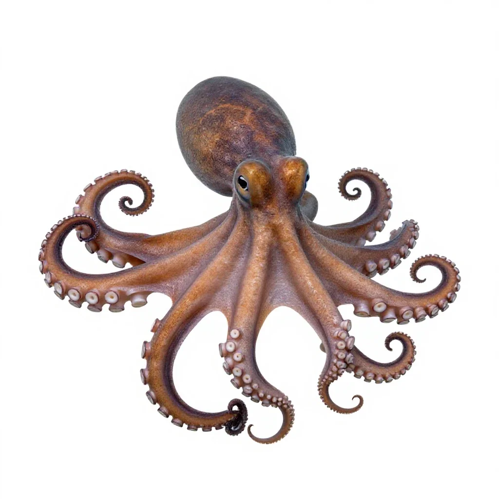 Octopus with curled arms isolated on a white background