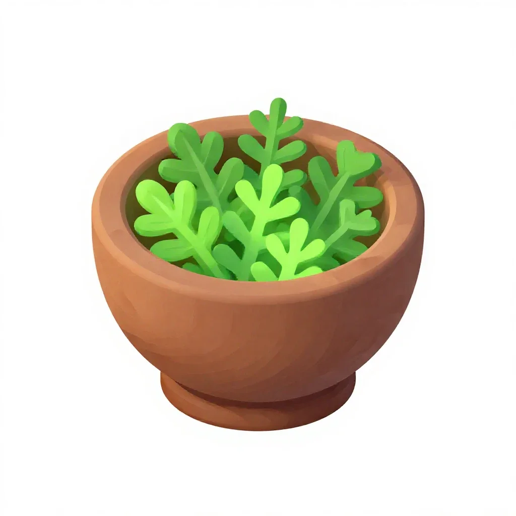 Mortar of glowing herbs isolated on a white background