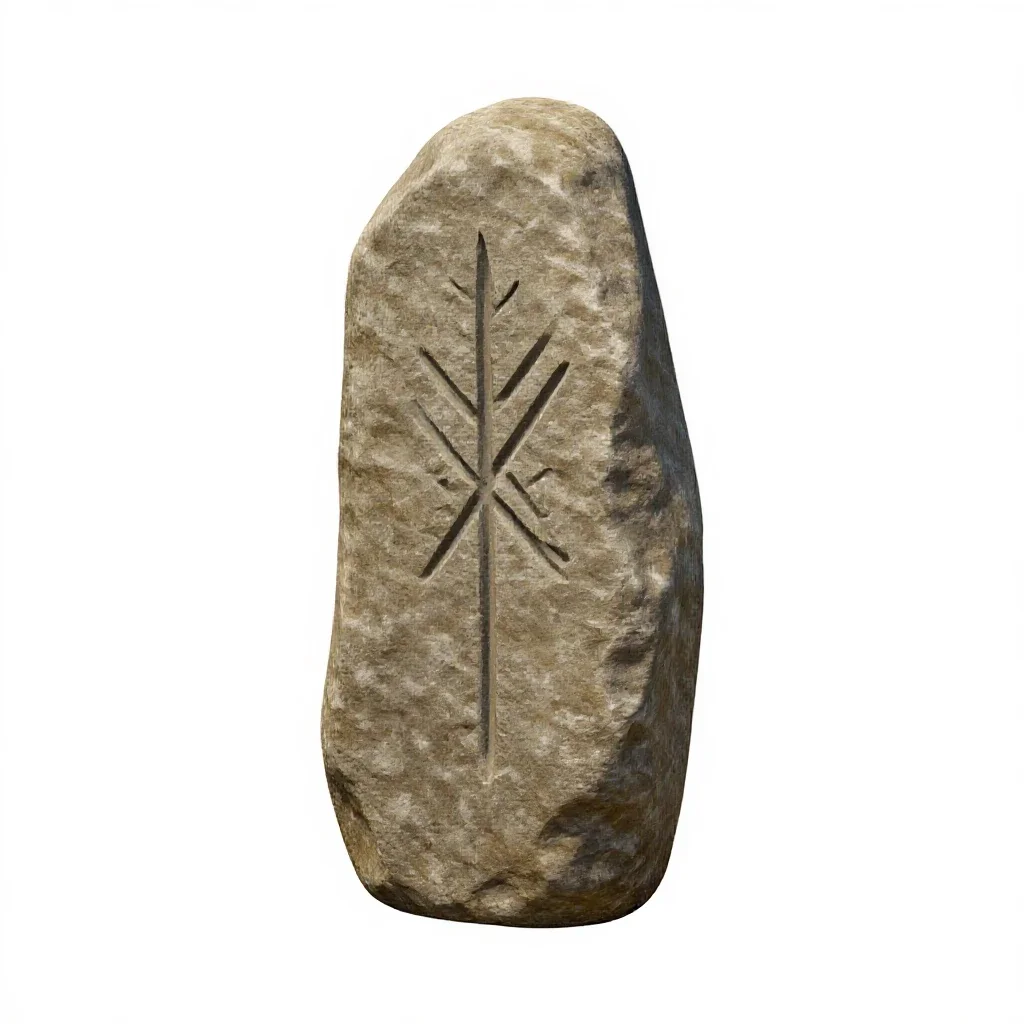 Rune-carved standing stone isolated on a white background