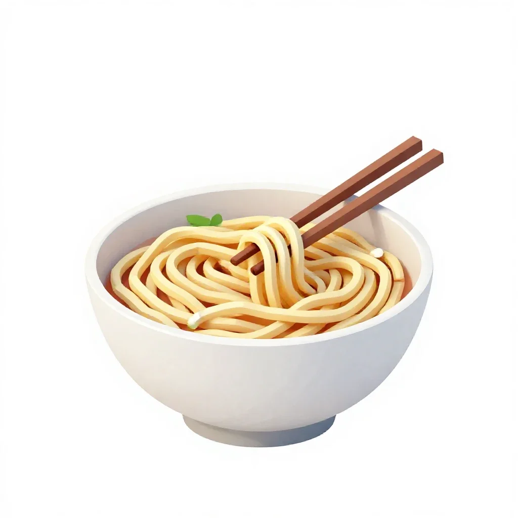 Bowl of noodles with chopsticks isolated on a white background