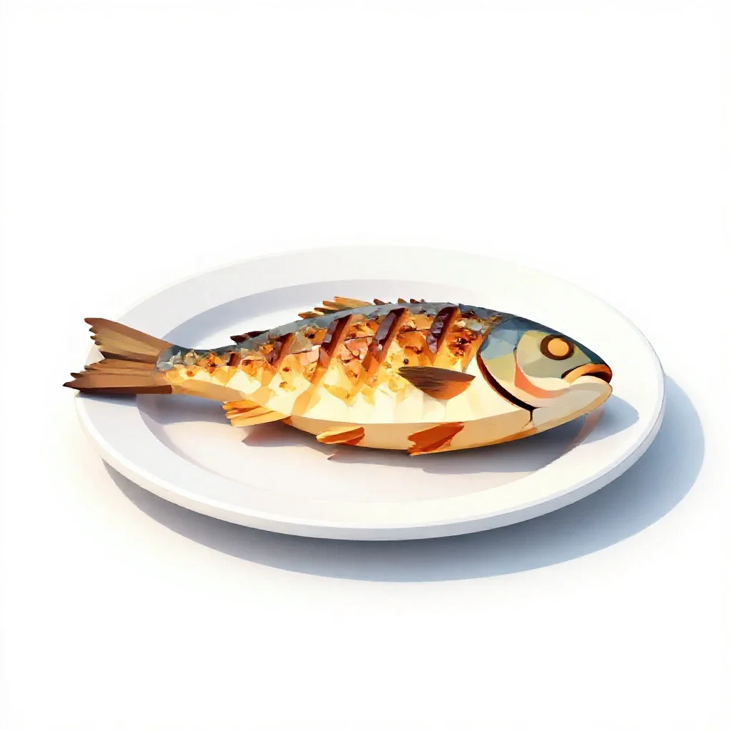 Grilled fish on a plate isolated on a white background