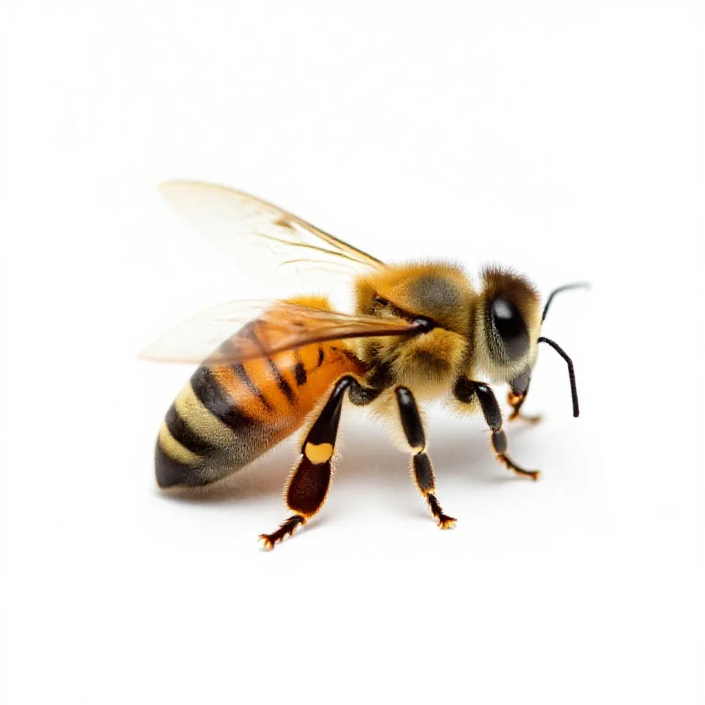 Honeybee on a comb isolated on a white background