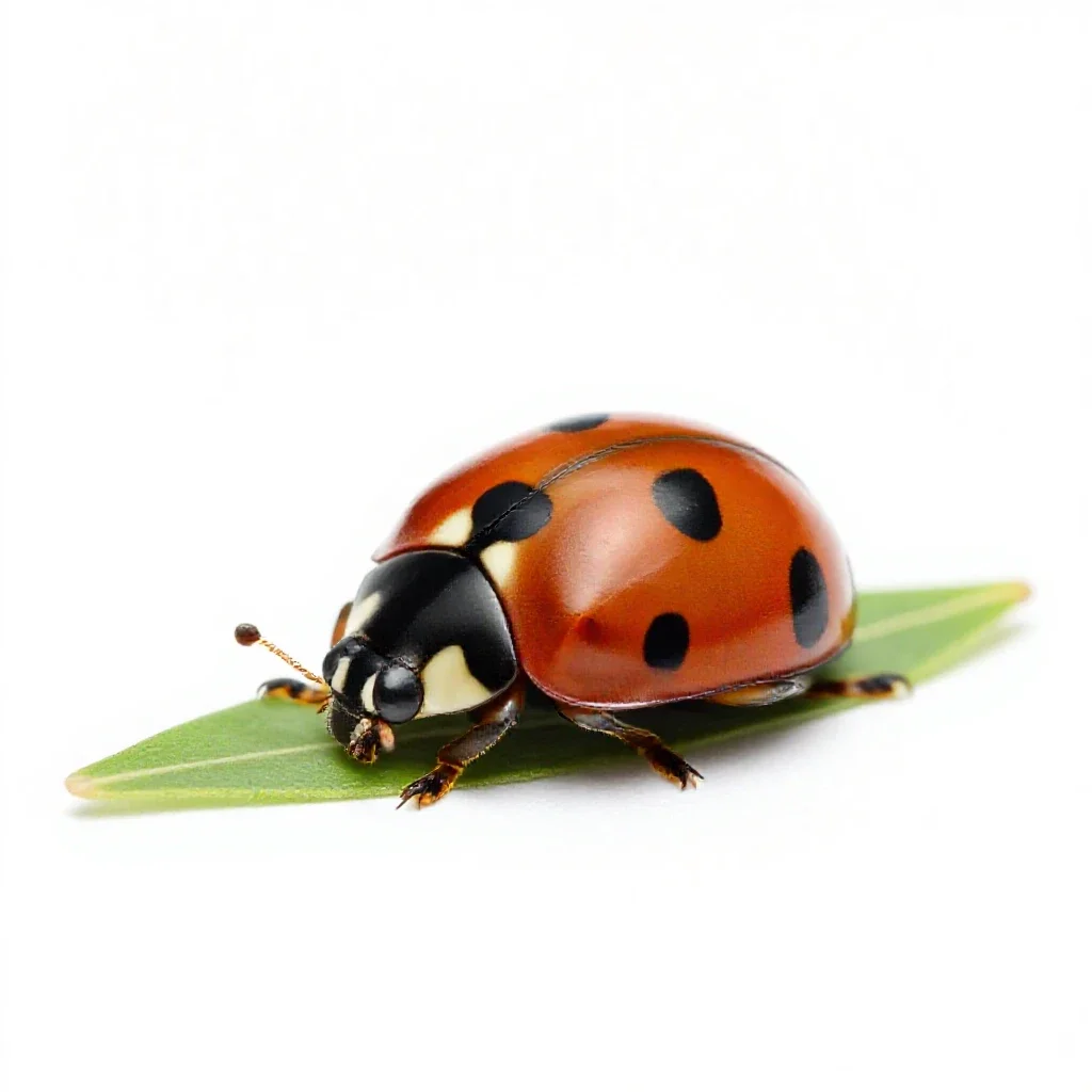 Ladybird on a leaf isolated on a white background
