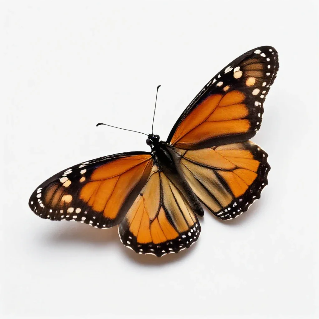 Monarch butterfly with open wings isolated on a white background