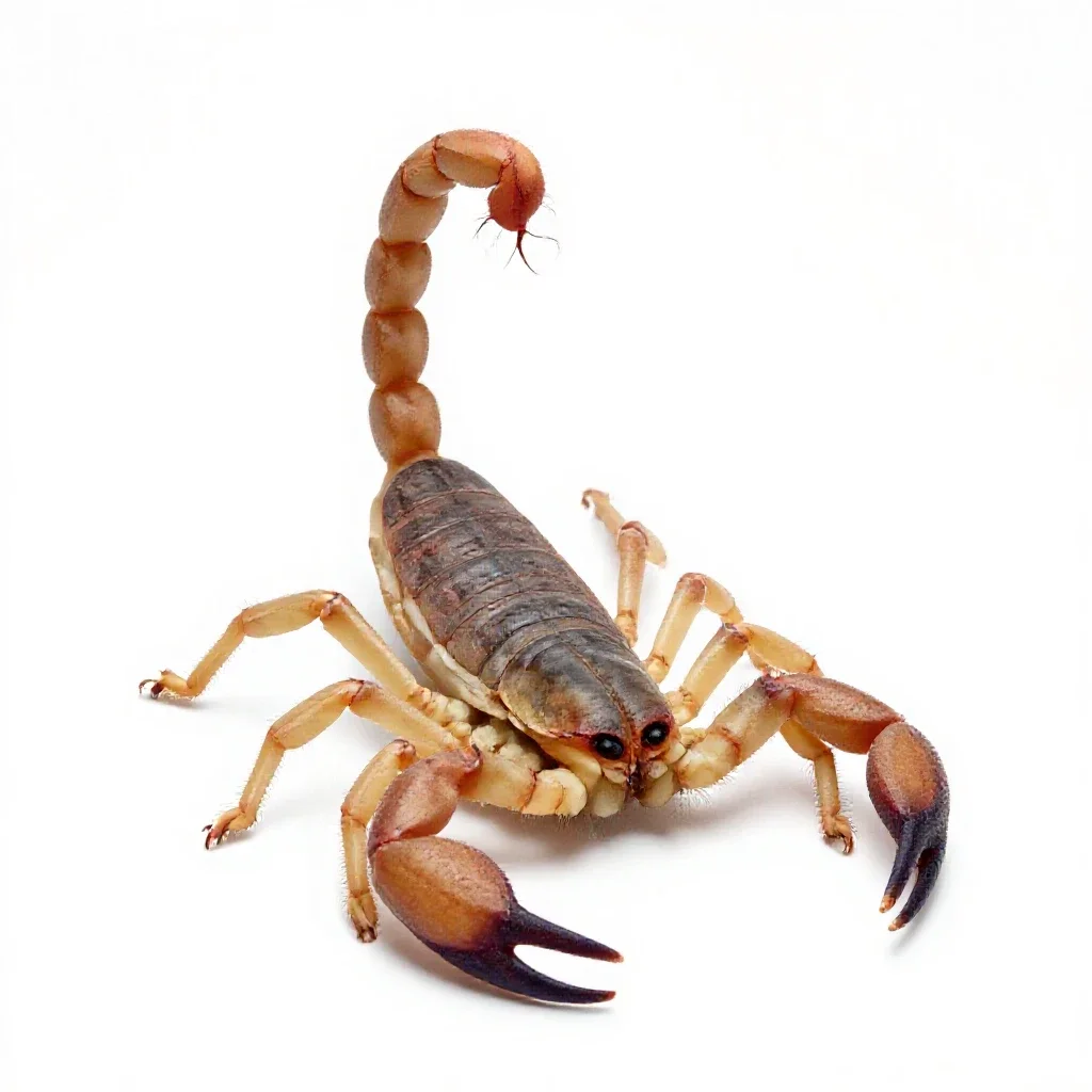 Scorpion with its tail raised isolated on a white background
