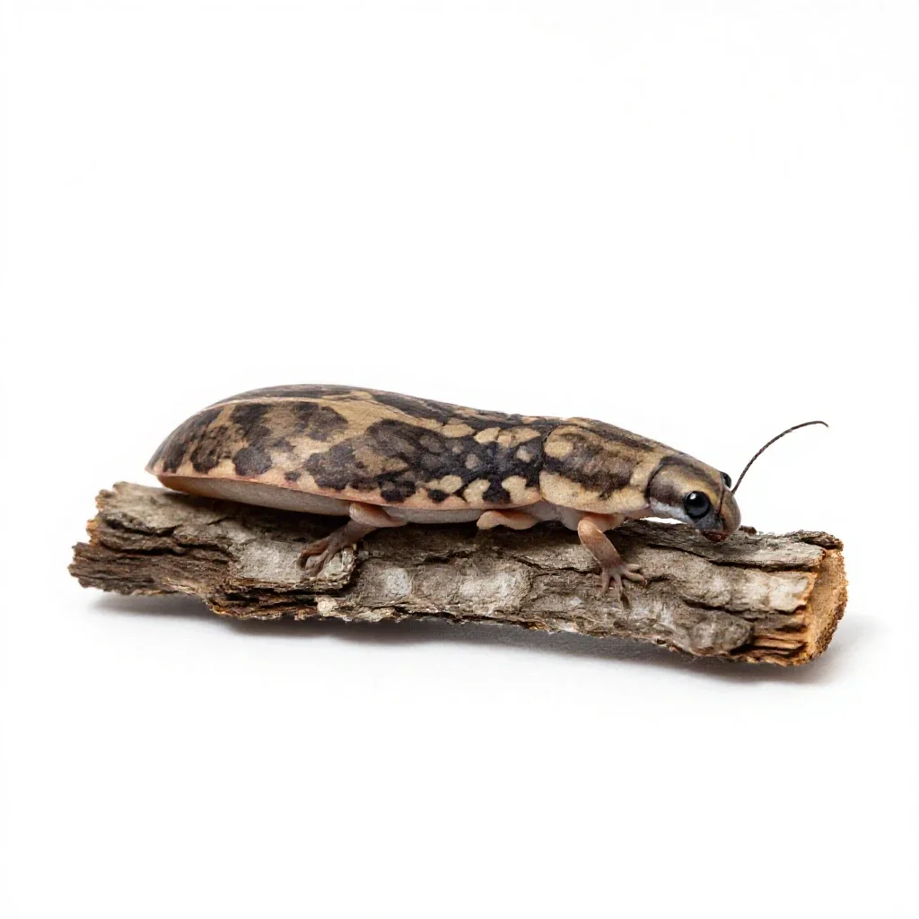 Weta on bark isolated on a white background