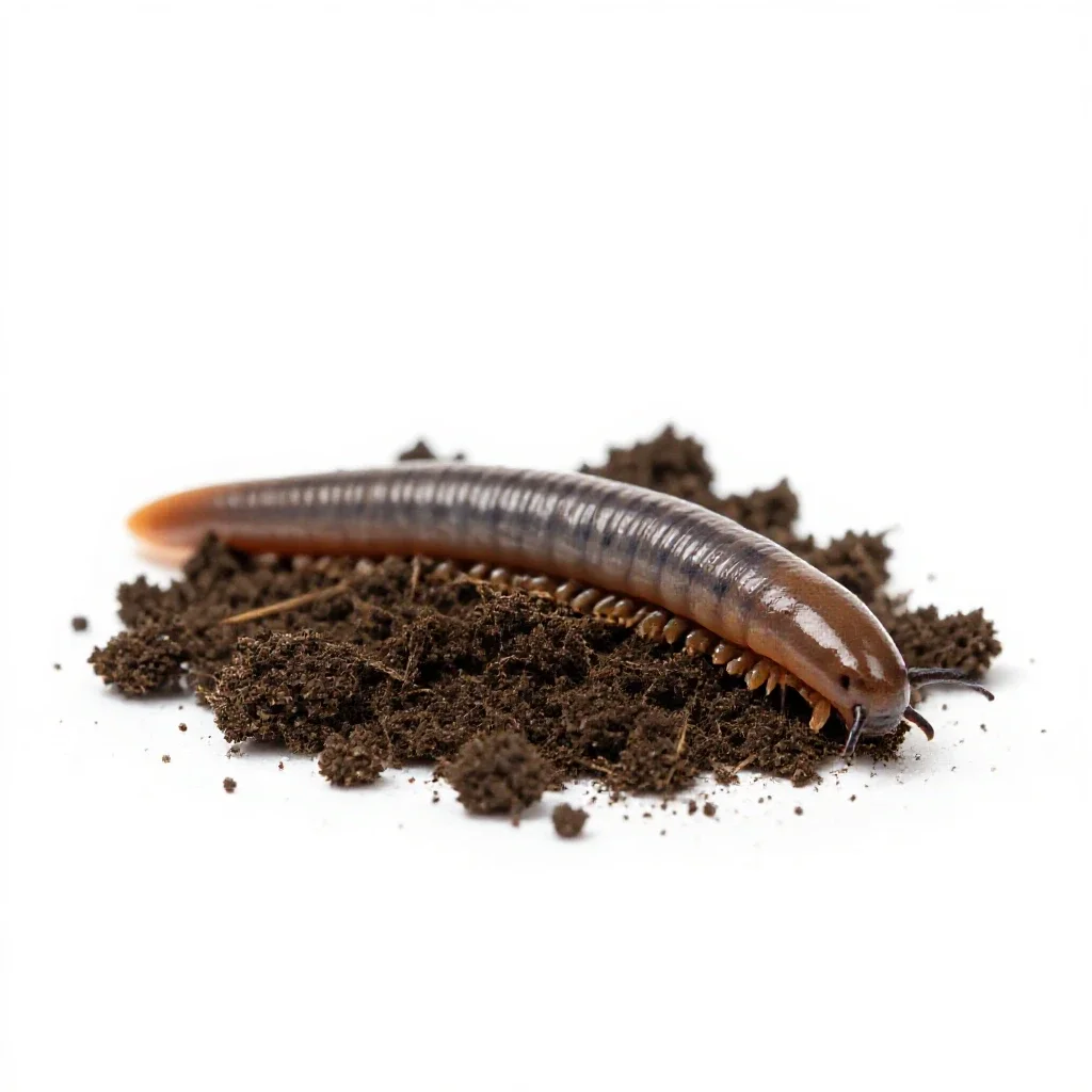 Earthworm in soil isolated on a white background
